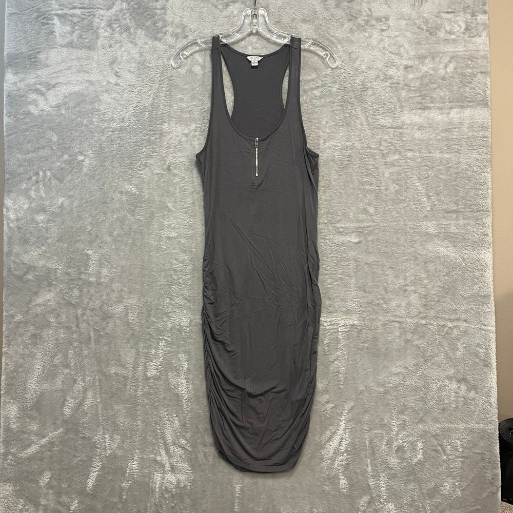 Guess Bodycon Dress Womens Small Gray Ruched Zip Racerback Midi